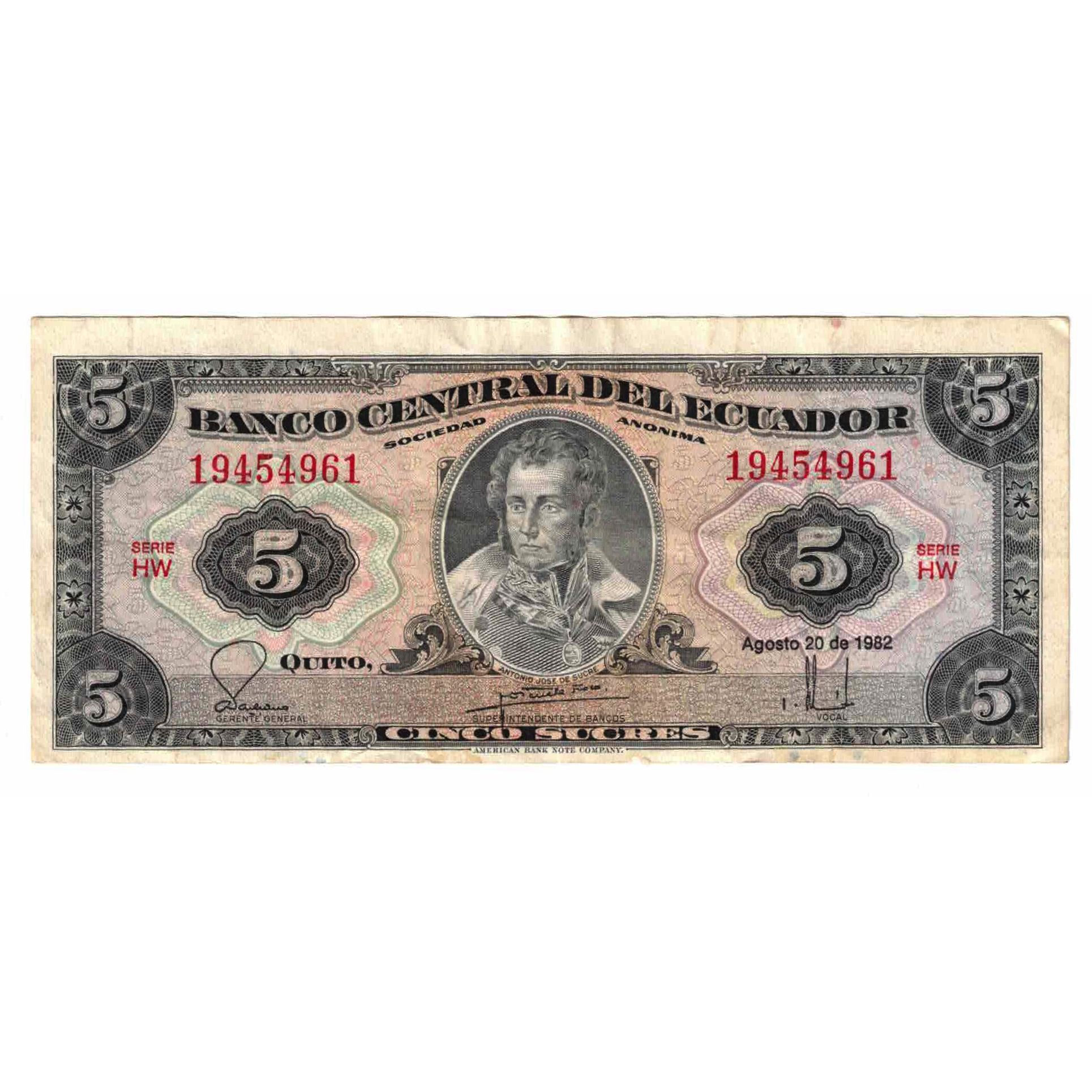 Billete, 5 Sucres, 1982, Ecuador, 1982-08-20, KM:108b, BC