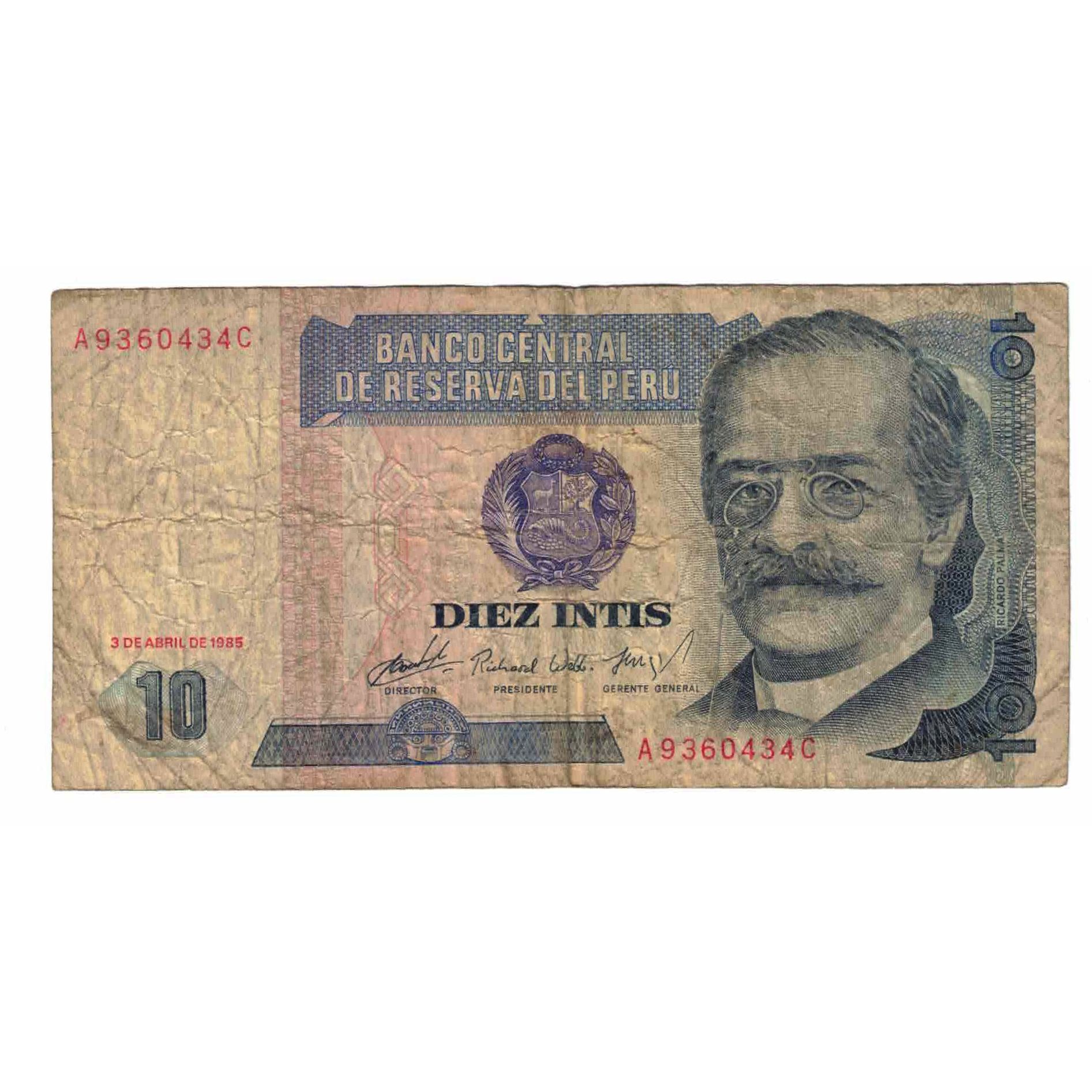Billete, 10 Intis, 1985, Perú, 1985-04-03, KM:128, RC