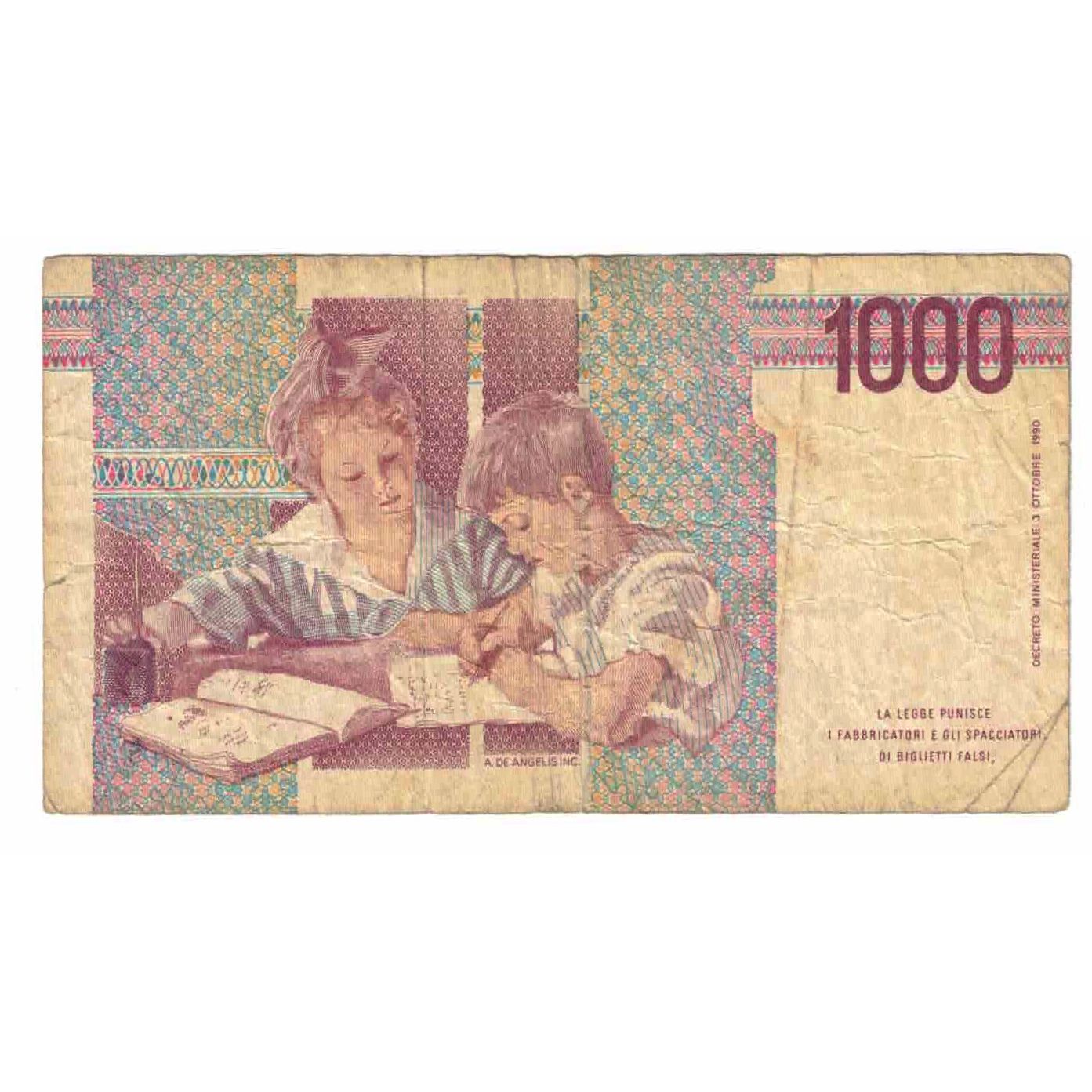 Billete, 1000 Lire, Undated (1998), Italia, KM:114c, BC