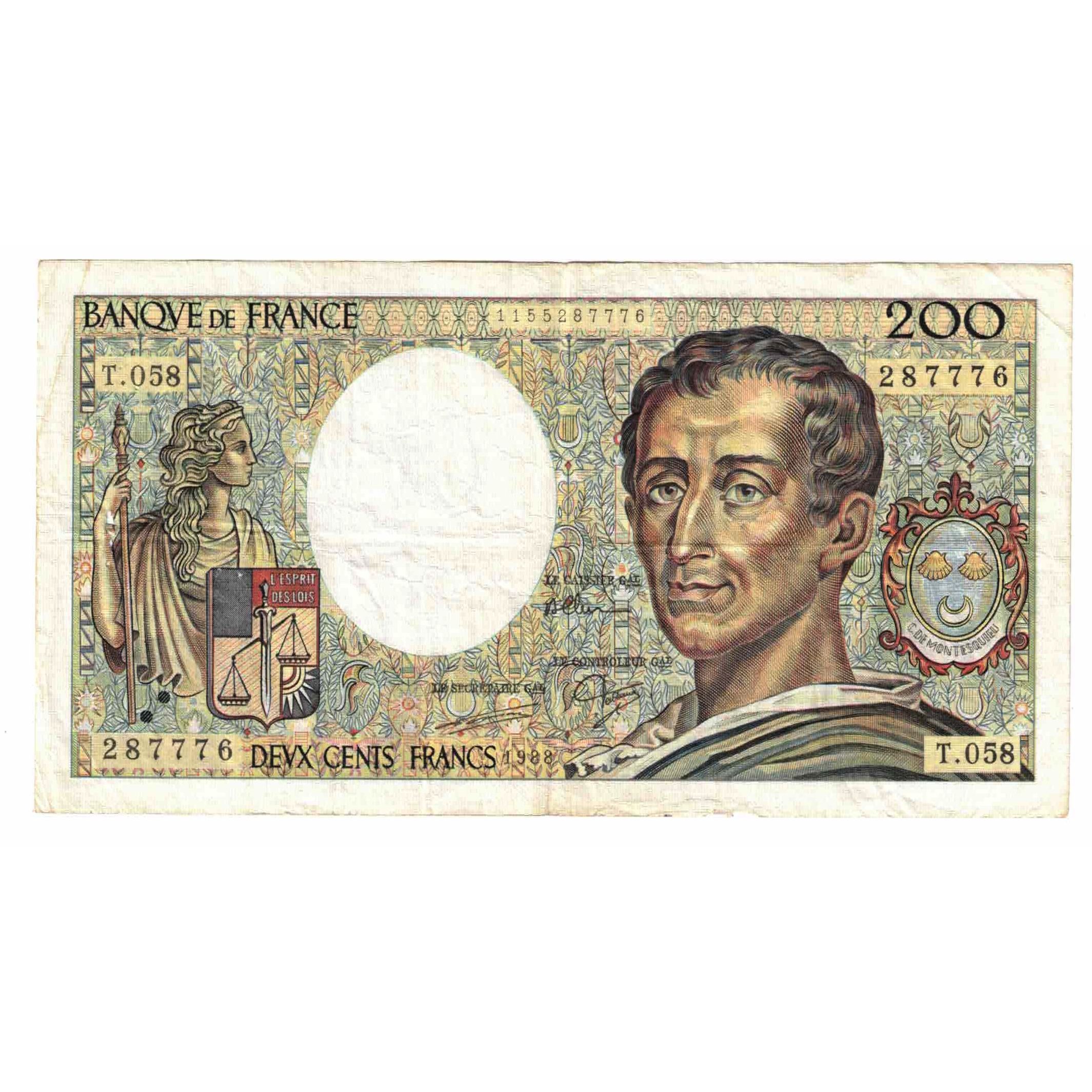 France, 200 Francs, Montesquieu, 1988, T.058, EF(40-45), Fayette:70.08, KM:155c