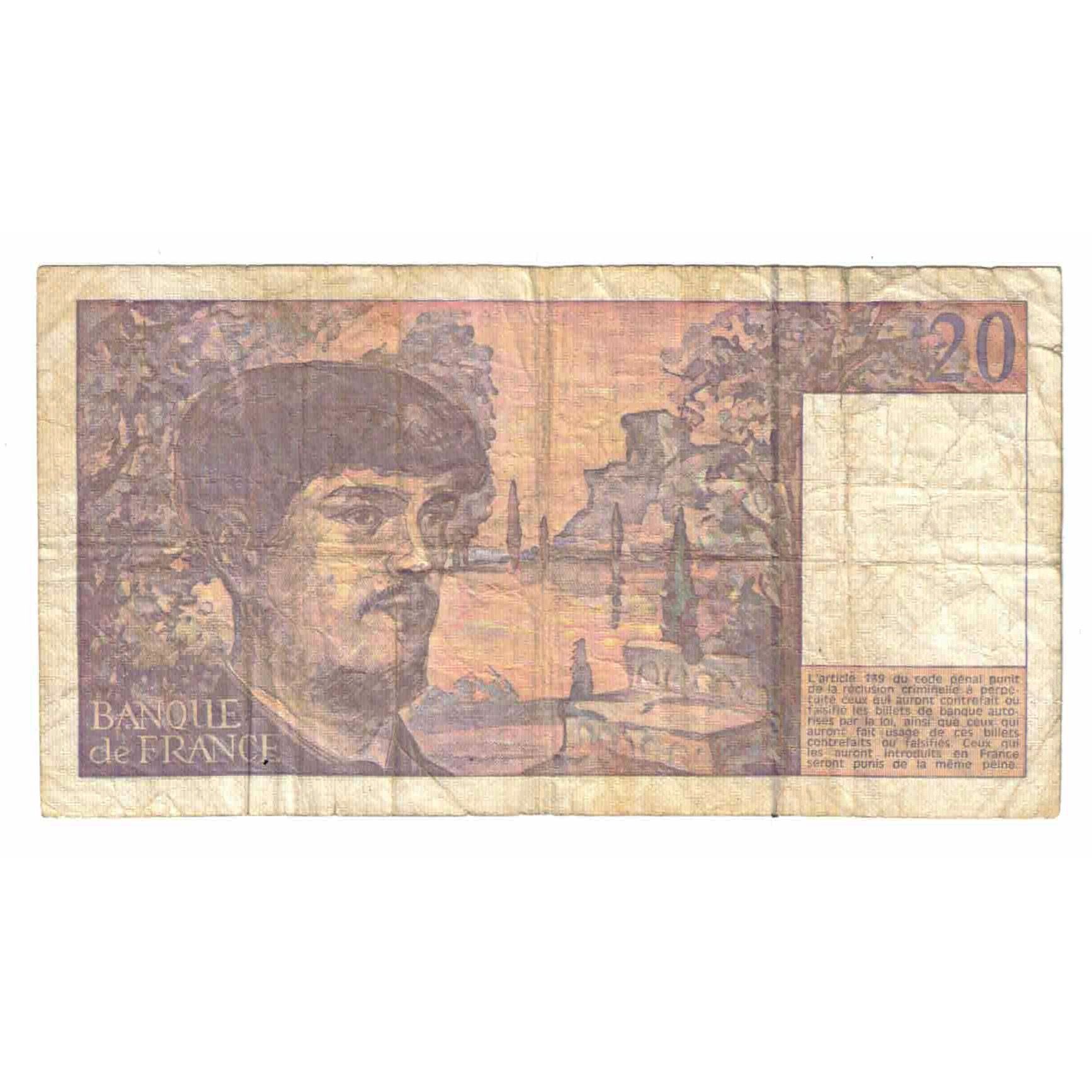 France, 20 Francs, Debussy, 1990, Y.029, VF(20-25), Fayette:66bis.1, KM:151d
