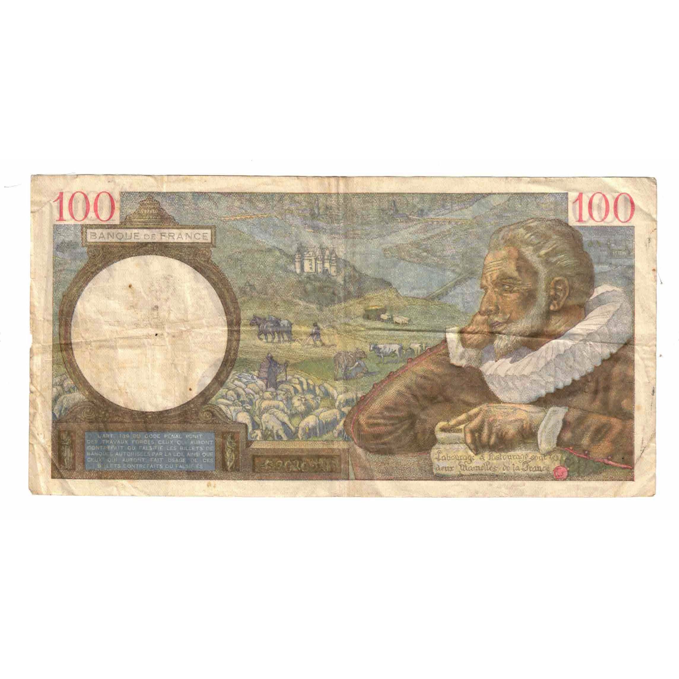 France, 100 Francs, Sully, 1941, Y.22197, EF(40-45), Fayette:26.53, KM:94