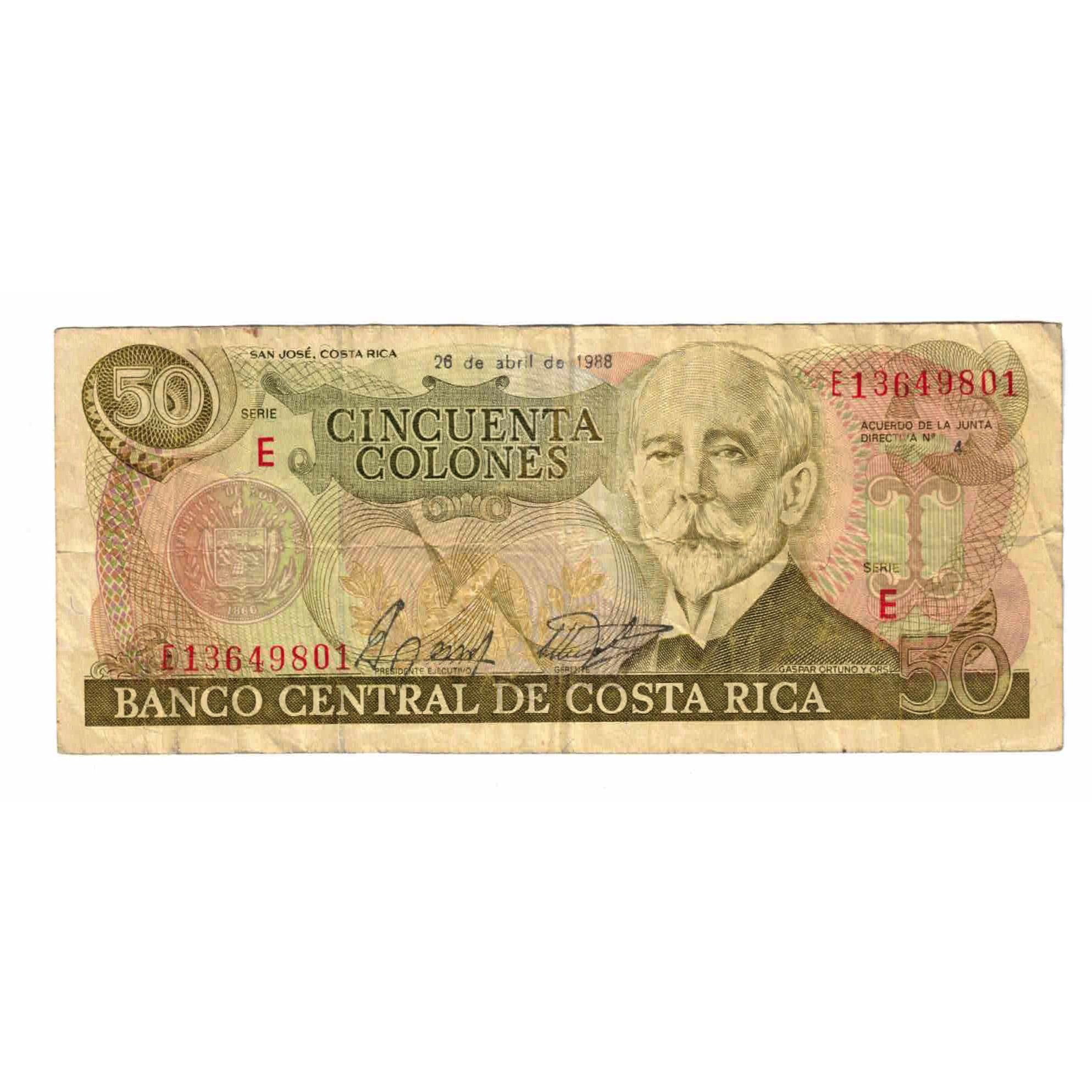 Banknote, Costa Rica, 50 Colones, 1988, 1988-04-26, KM:253, VF(20-25)