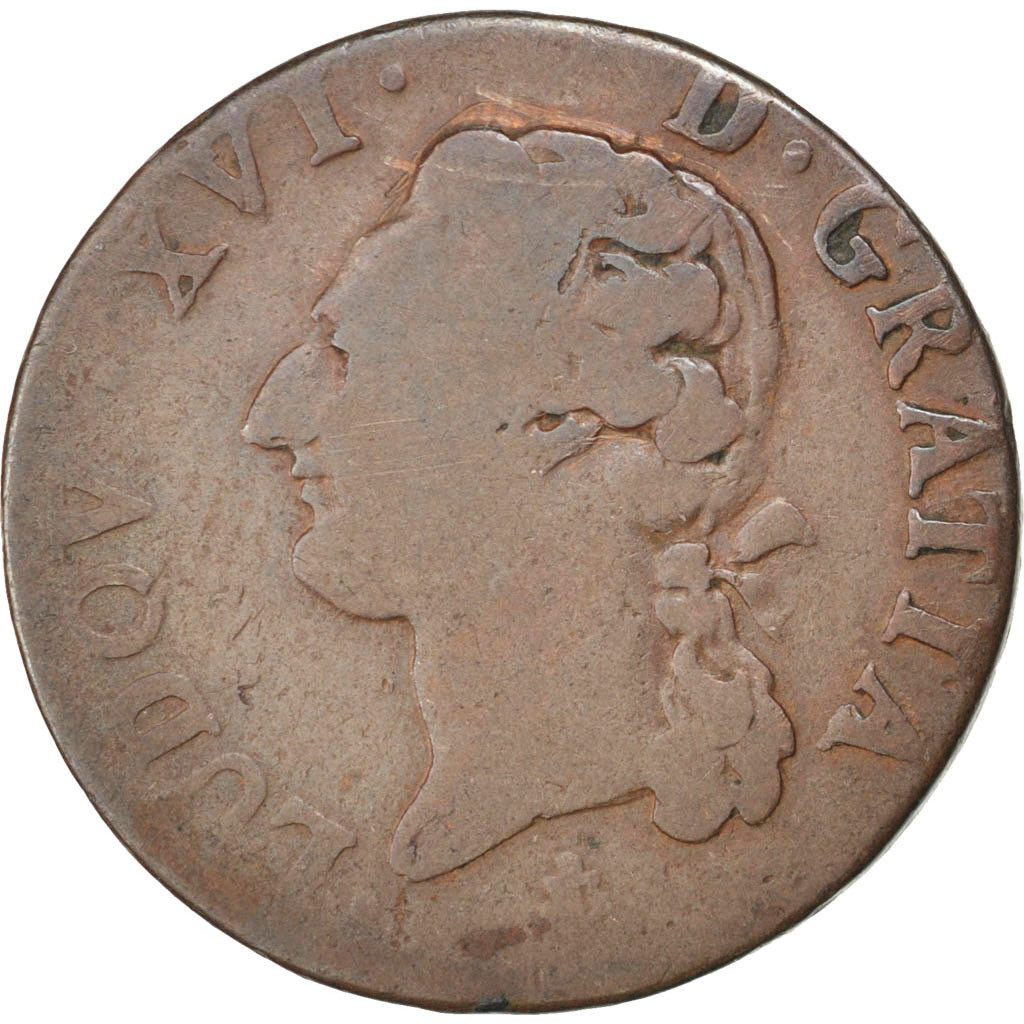 Coin, France, Louis XVI, 1/2 Sol ou 1/2 sou, 1/2 Sol, 1791, La Rochelle