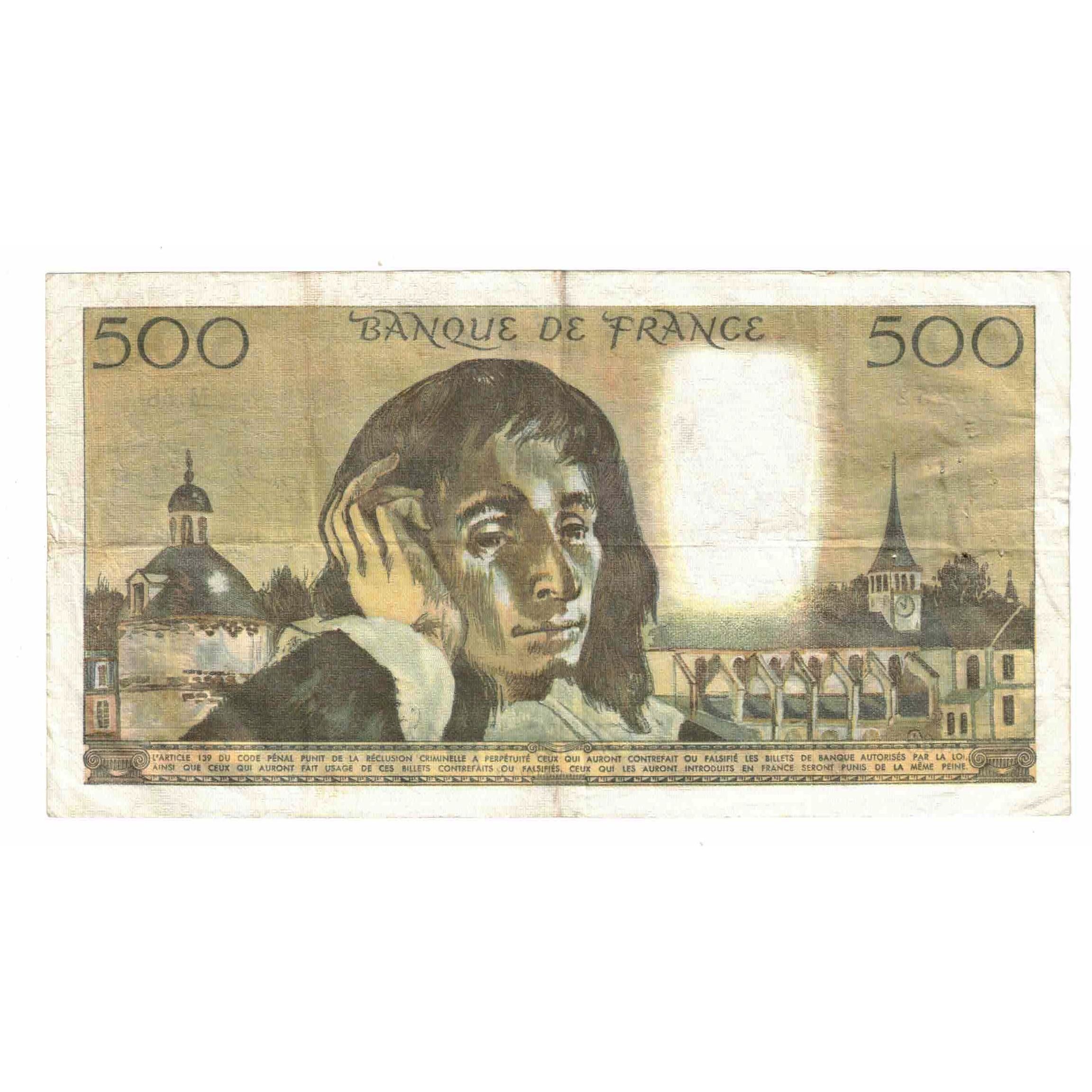 France, 500 Francs, Pascal, 1977, M.68, EF(40-45), Fayette:71.16, KM:156d
