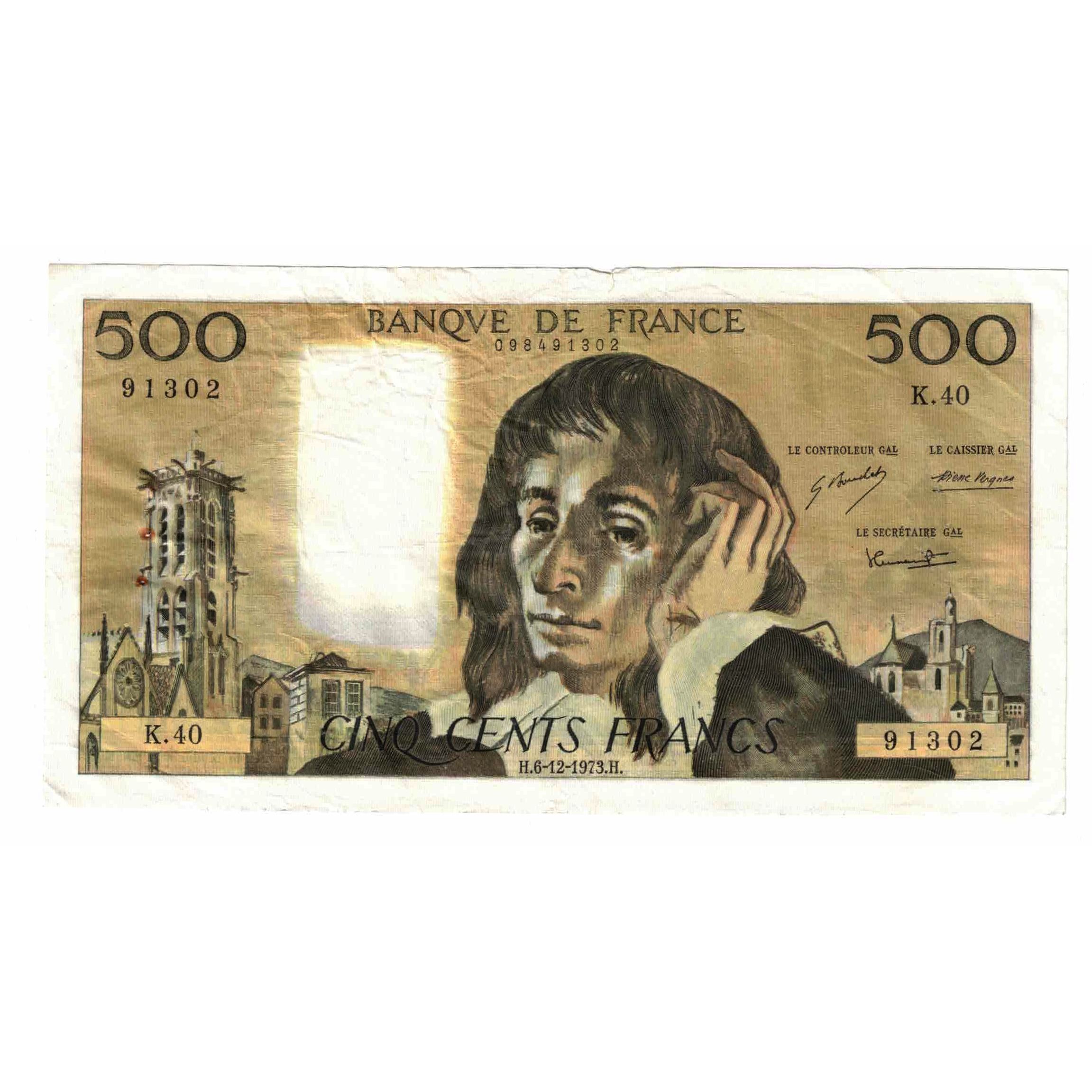 France, 500 Francs, Pascal, 1973, K.40, VF(30-35), Fayette:71.10, KM:156b