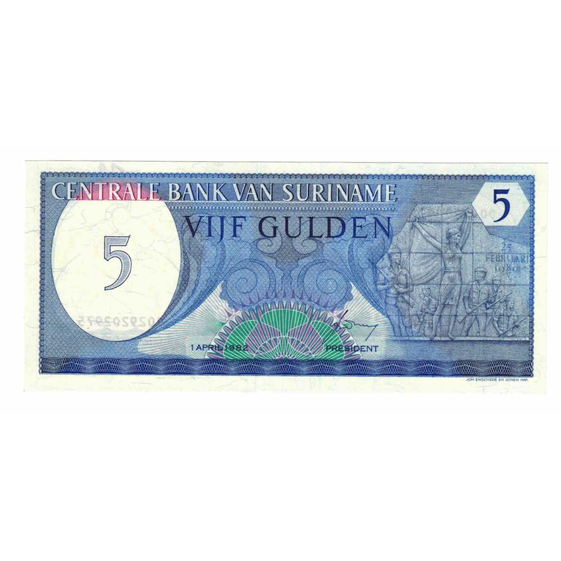 Banknote, Surinam, 5 Gulden, 1982, 1982-04-01, KM:125, UNC(65-70)