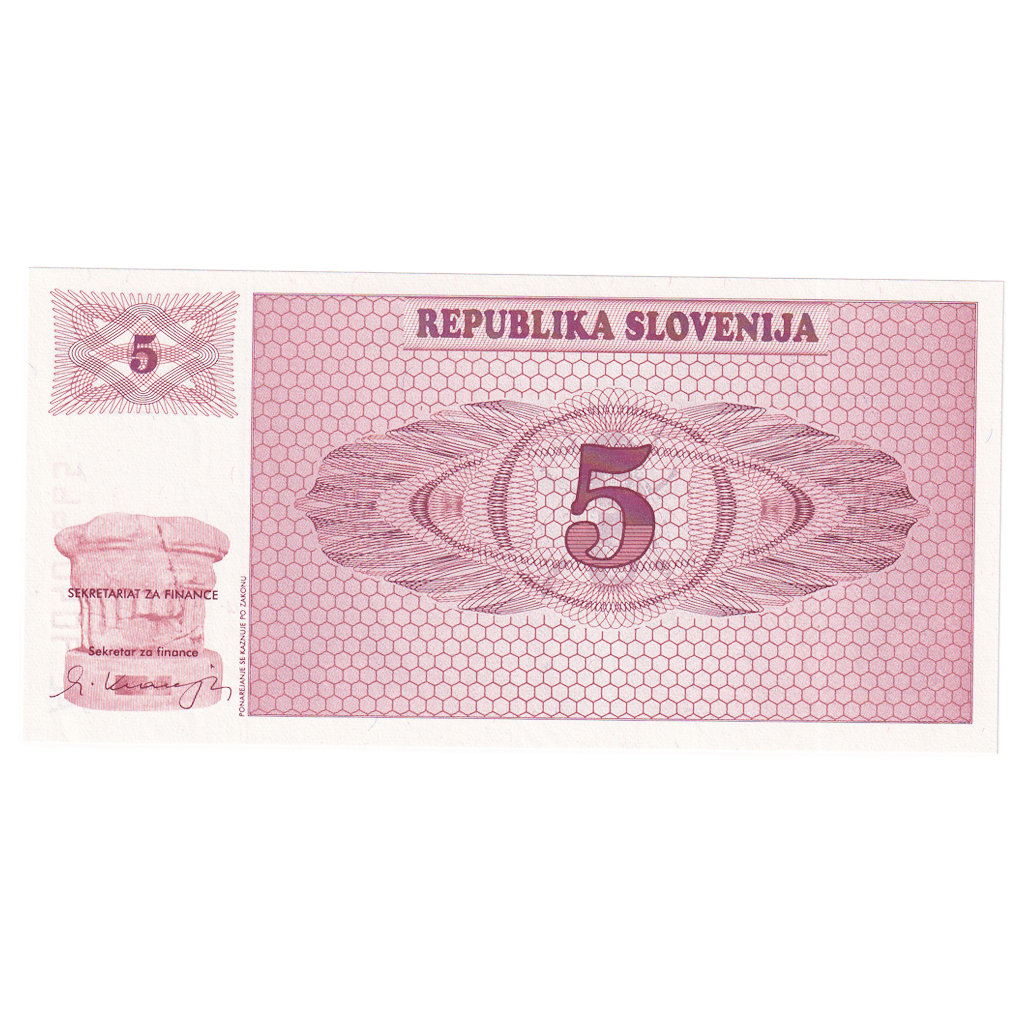 Banknote, Slovenia, 5 (Tolarjev), Undated (1990), KM:3a, UNC(65-70)