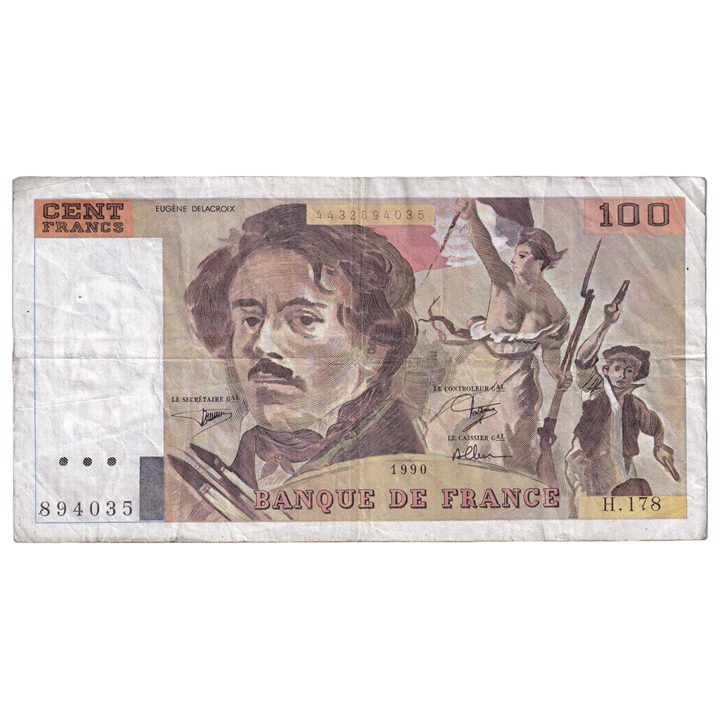France, 100 Francs, Delacroix, 1990, H.178, EF(40-45), Fayette:69bis.2c, KM:154e