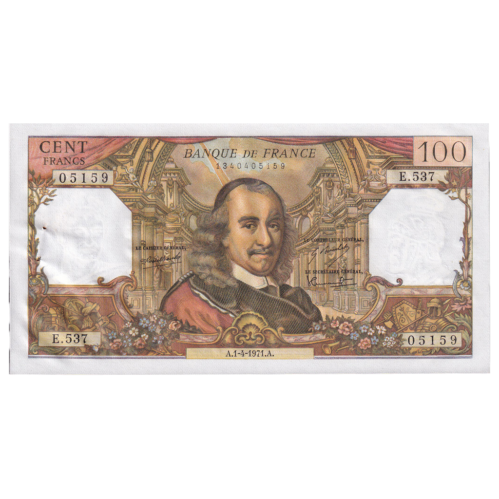 France, 100 Francs, Corneille, 1971, E.537, AU(50-53), Fayette:65.35, KM:149c