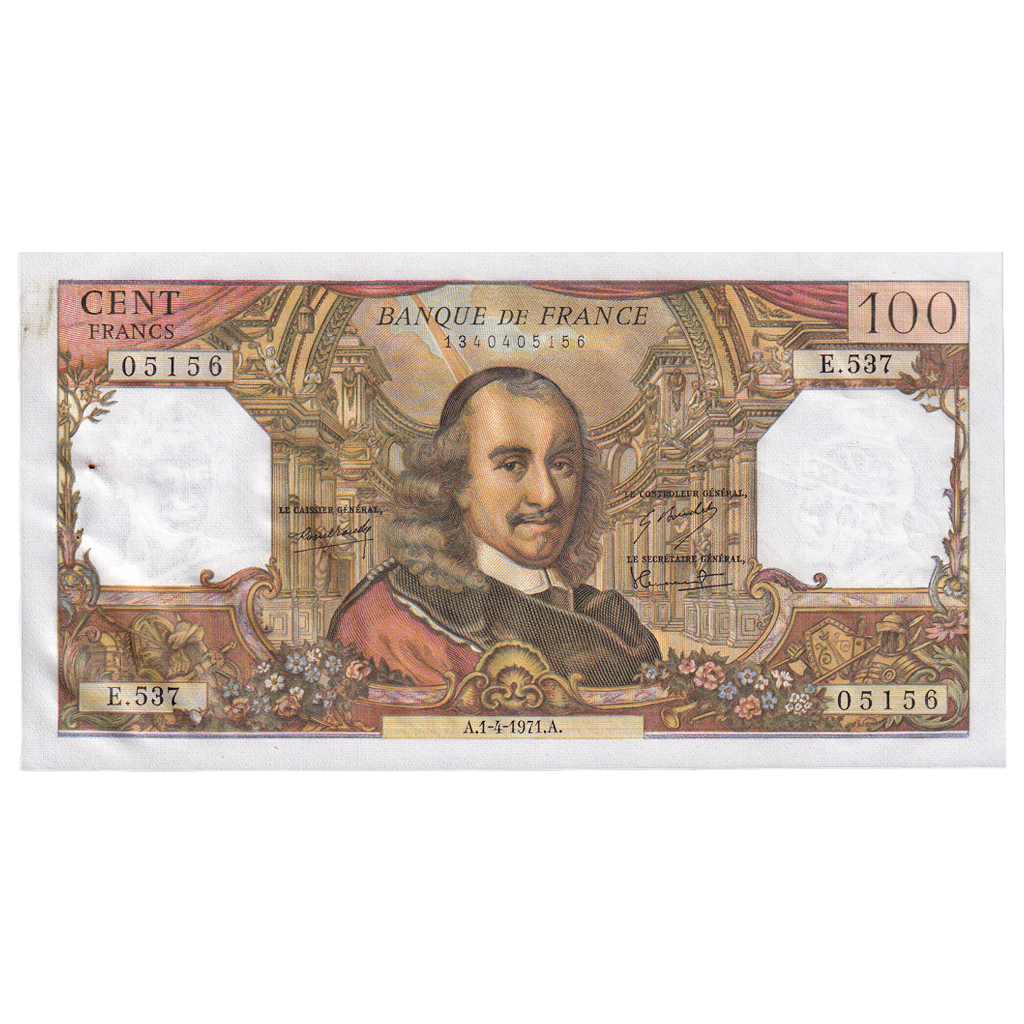 France, 100 Francs, Corneille, 1971, E.537, EF(40-45), Fayette:65.35, KM:149c