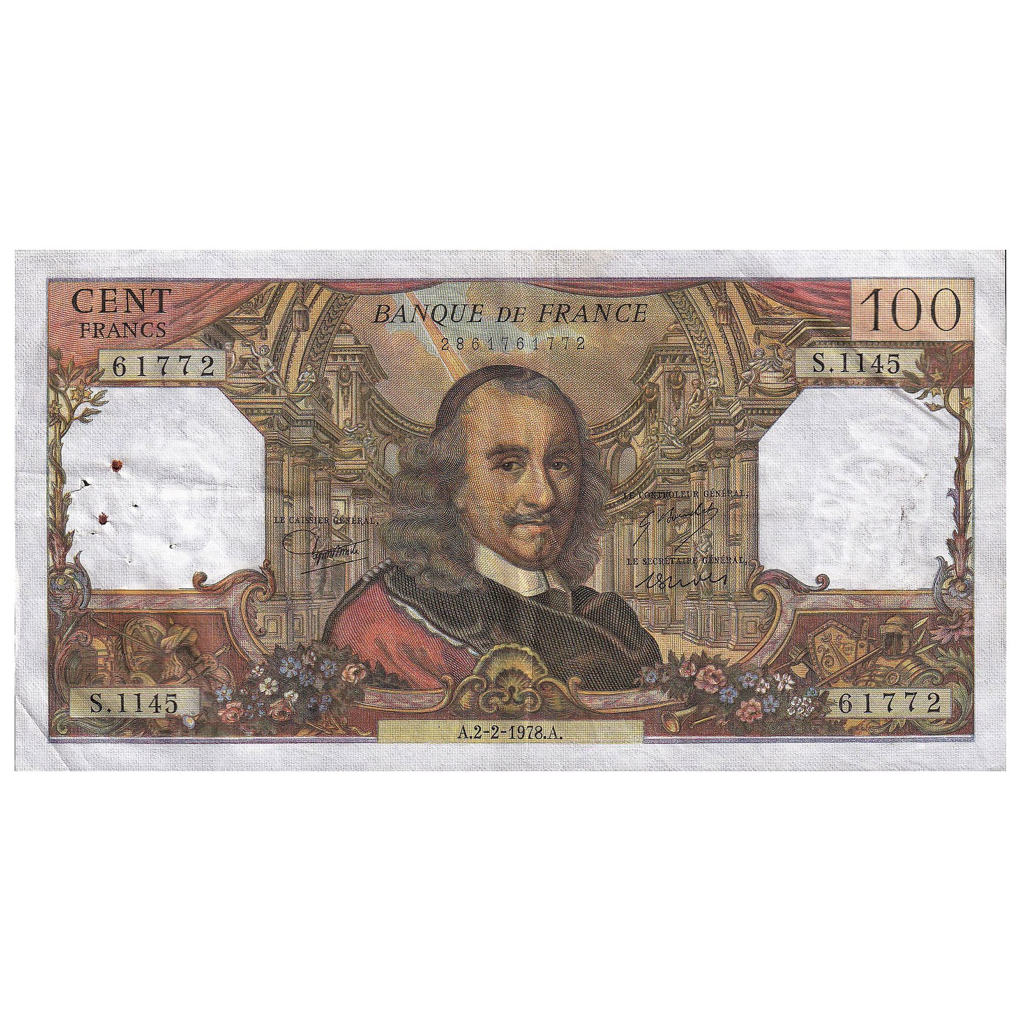 France, 100 Francs, Corneille, 1978, S.1145, EF(40-45), Fayette:65.61, KM:149f