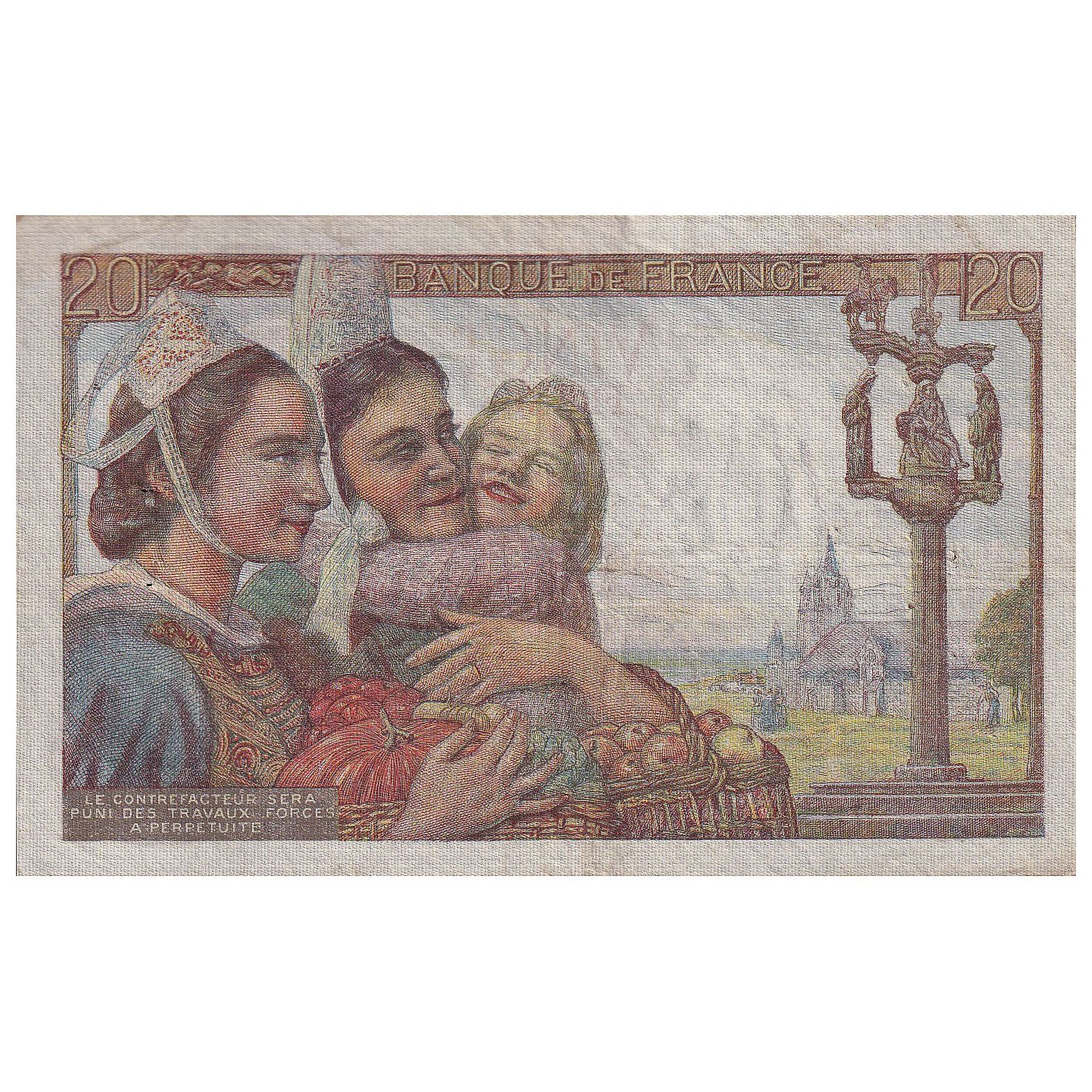 France, 20 Francs, Pêcheur, 1942, T.16, EF(40-45), Fayette:13.02, KM:100a