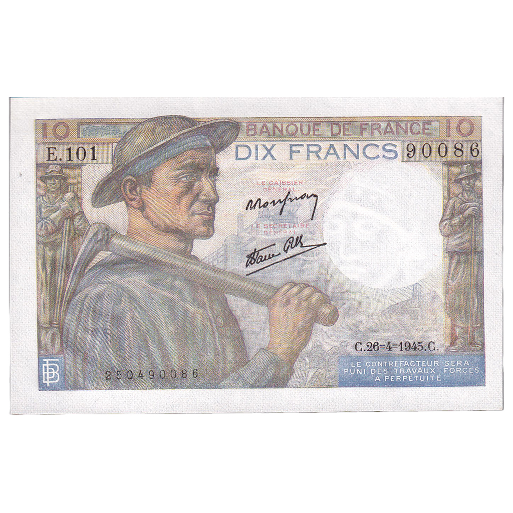 France, 10 Francs, Mineur, 1945, E.101, UNC(65-70), Fayette:8.14, KM:99e