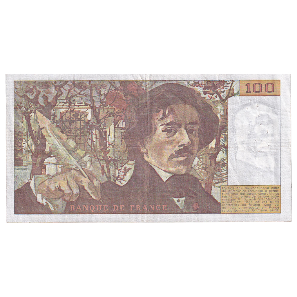 France, 100 Francs, Delacroix, 1980, U.31, EF(40-45), Fayette:69.04a, KM:154b