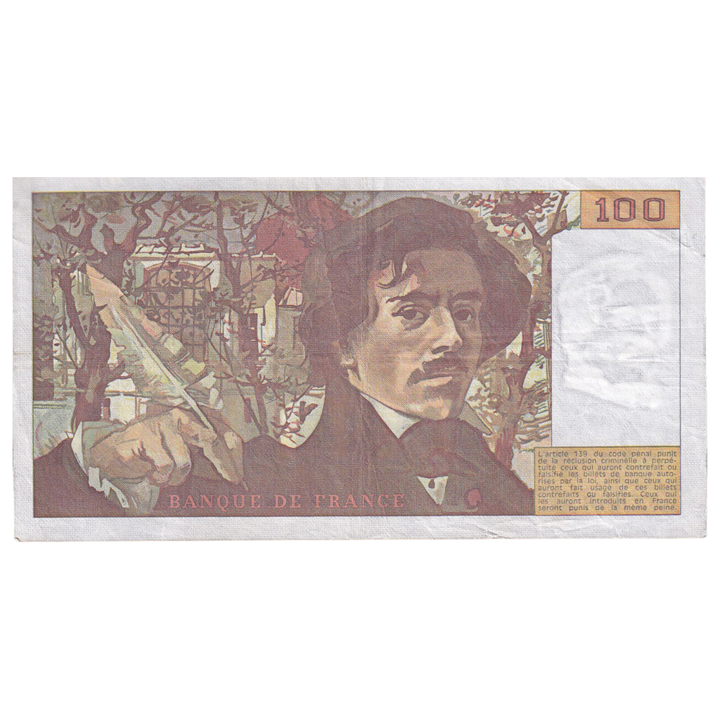 France, 100 Francs, Delacroix, 1981, O.46, EF(40-45), Fayette:69.5, KM:154b