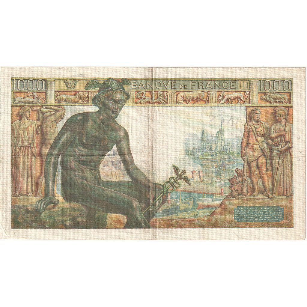 France, 1000 Francs, Déesse Déméter, 1942, K.163, EF(40-45), Fayette:40.01