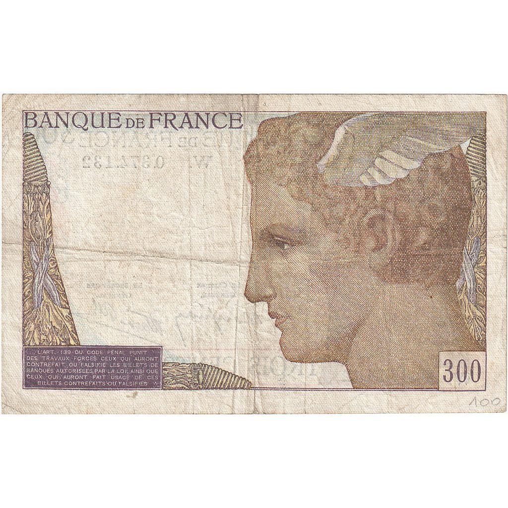 France, 300 Francs, Cérès, 1938, W, VF(30-35), Fayette:29.2, KM:87r