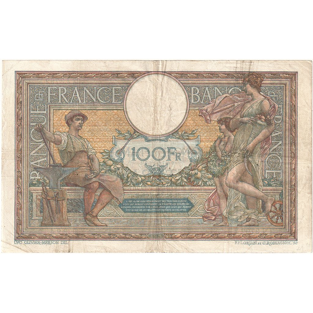 France, 100 Francs, Luc Olivier Merson, 1916, J.3792, EF(40-45), Fayette:23.08
