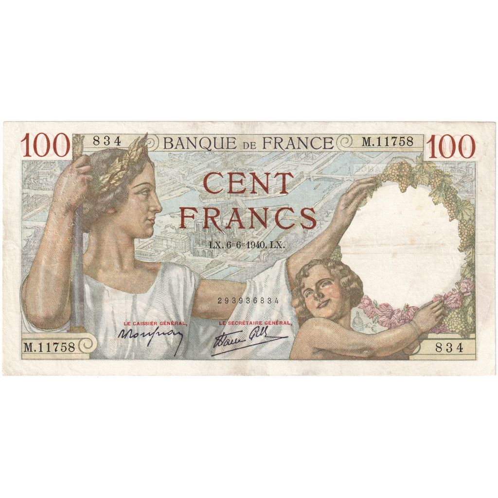 France, 100 Francs, Sully, 1940, M.11758, EF, Fayette:26.31, KM:94