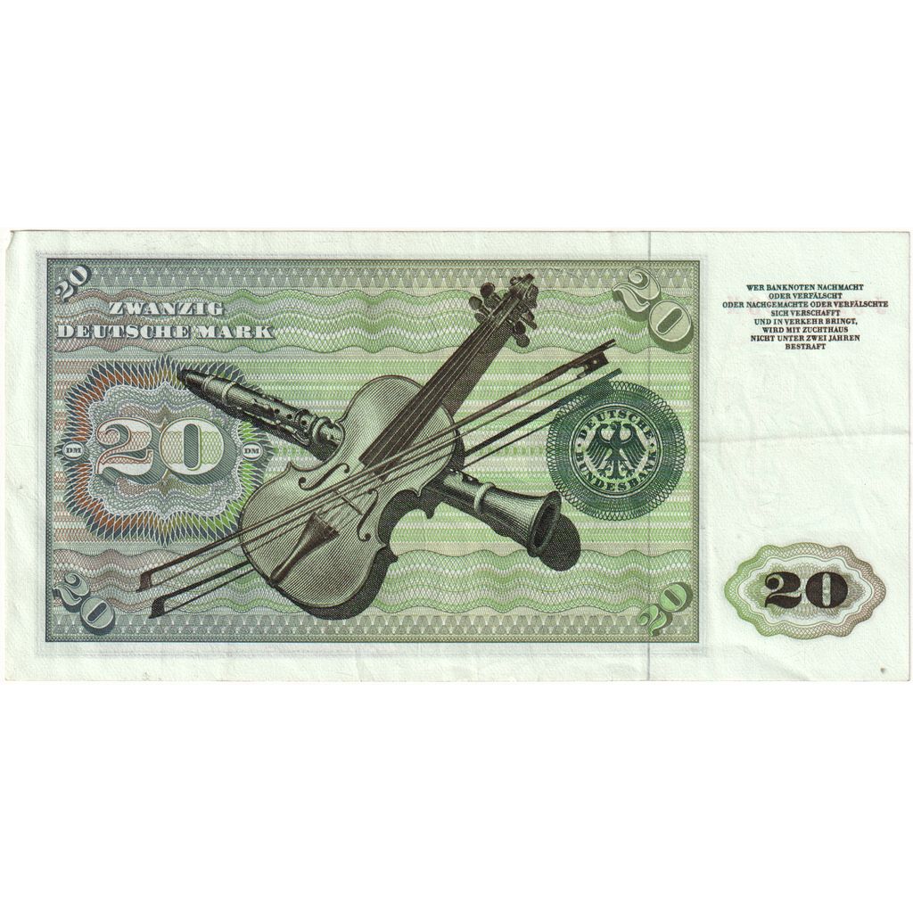 GERMANY - FEDERAL REPUBLIC, 20 Deutsche Mark, 1960-01-02, AU(55-58)