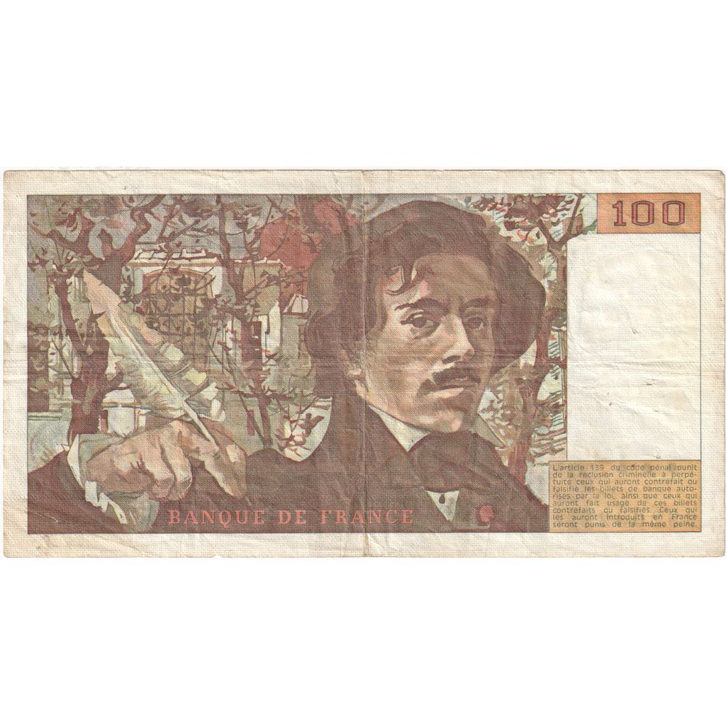 France, 100 Francs, Delacroix, G.38, EF(40-45)