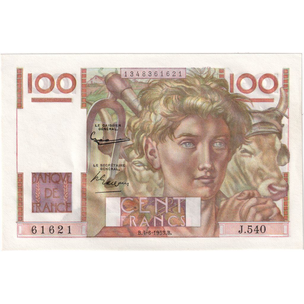 France, 100 Francs, Jeune Paysan, 1953-06-04, J.540, UNC(64)