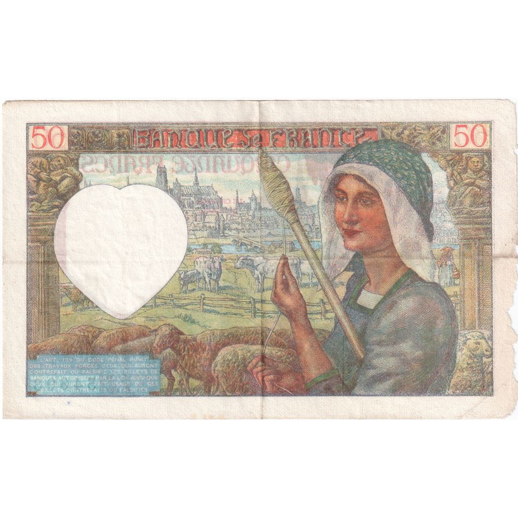France, 50 Francs, Jacques Coeur, 1941-11-20, N.134, VG(8-10)