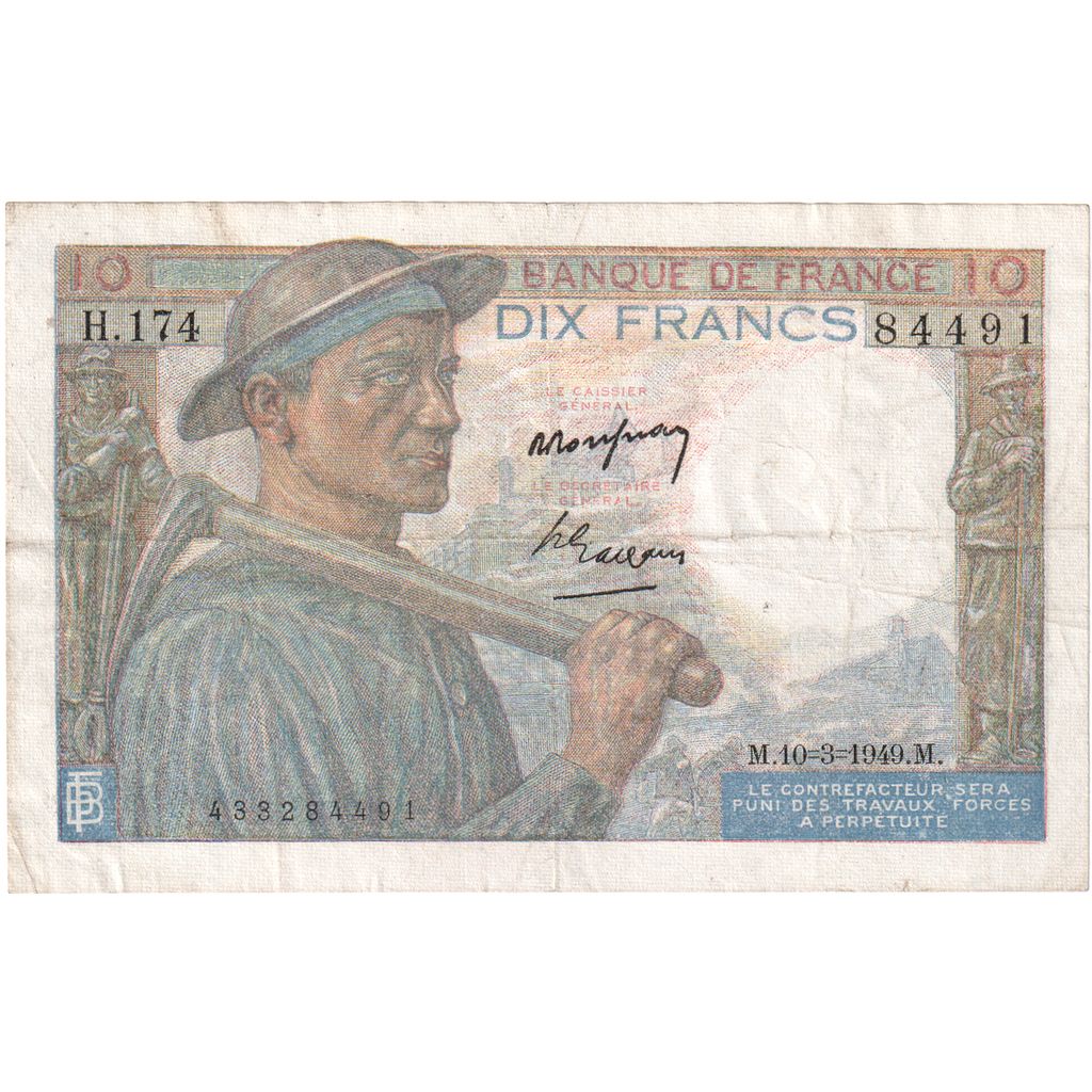 France, 10 Francs, Mineur, 1949-03-10, H.174, EF(40-45)