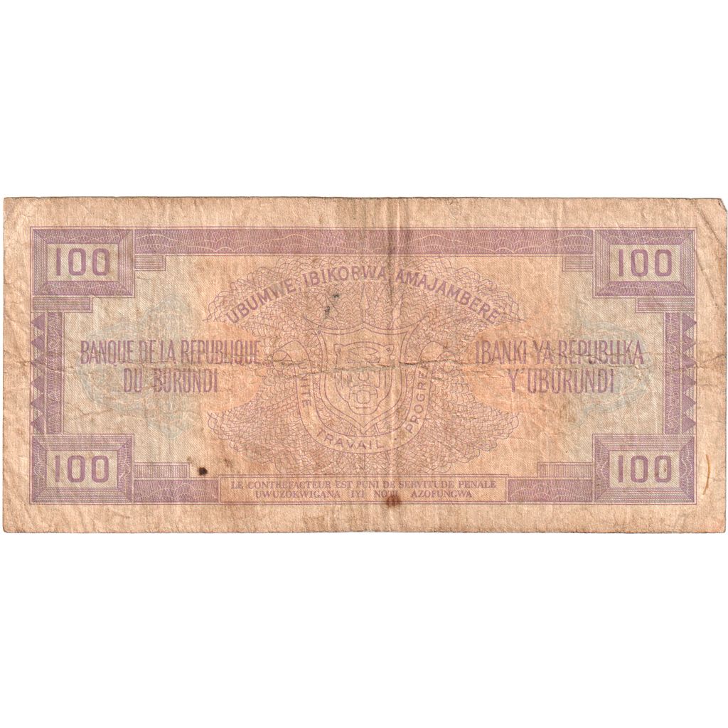 Burundi, 100 Francs, 1988-05-01, VG