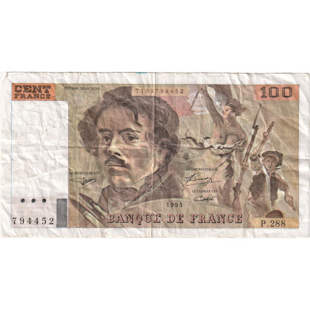 France, 100 Francs, Delacroix, Undated (1995), P.288, VF