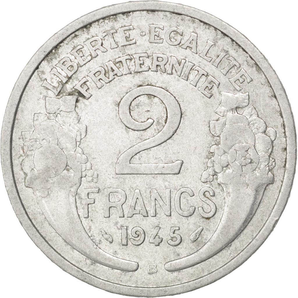 Coin, France, Morlon, 2 Francs, 1945, Beaumont le Roger, , Aluminum