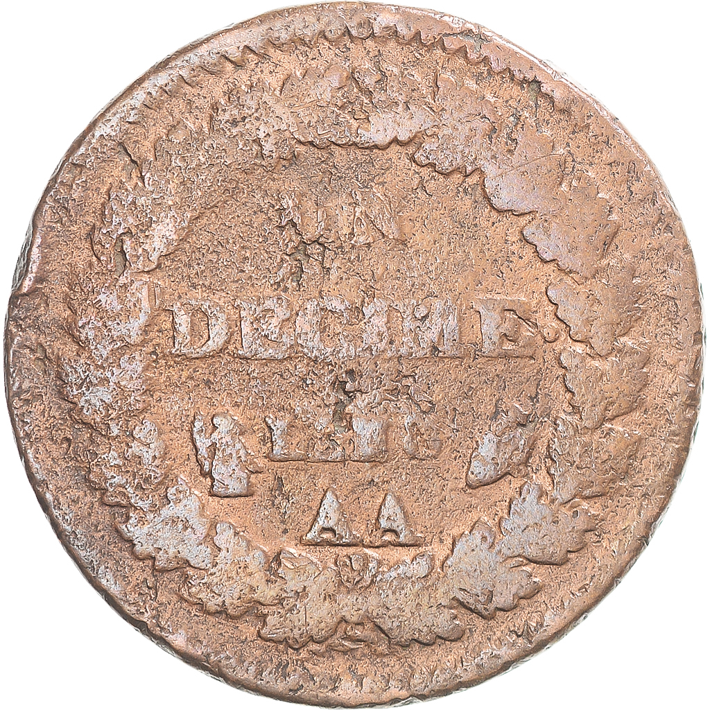Coin, France, Dupré, Decime, AN 8, Metz, , Copper, Gadoury:187a
