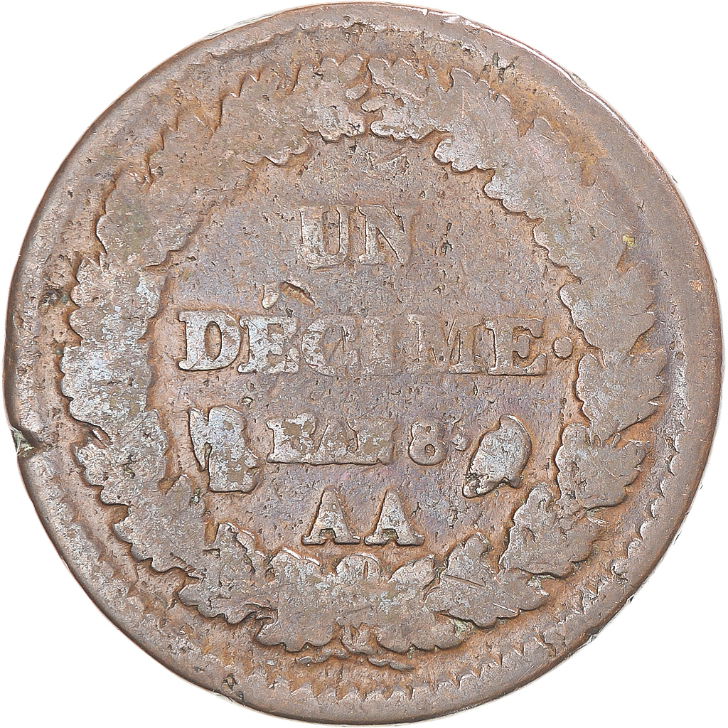 Coin, France, Dupré, Decime, AN 8, Metz, , Copper, Gadoury:187a