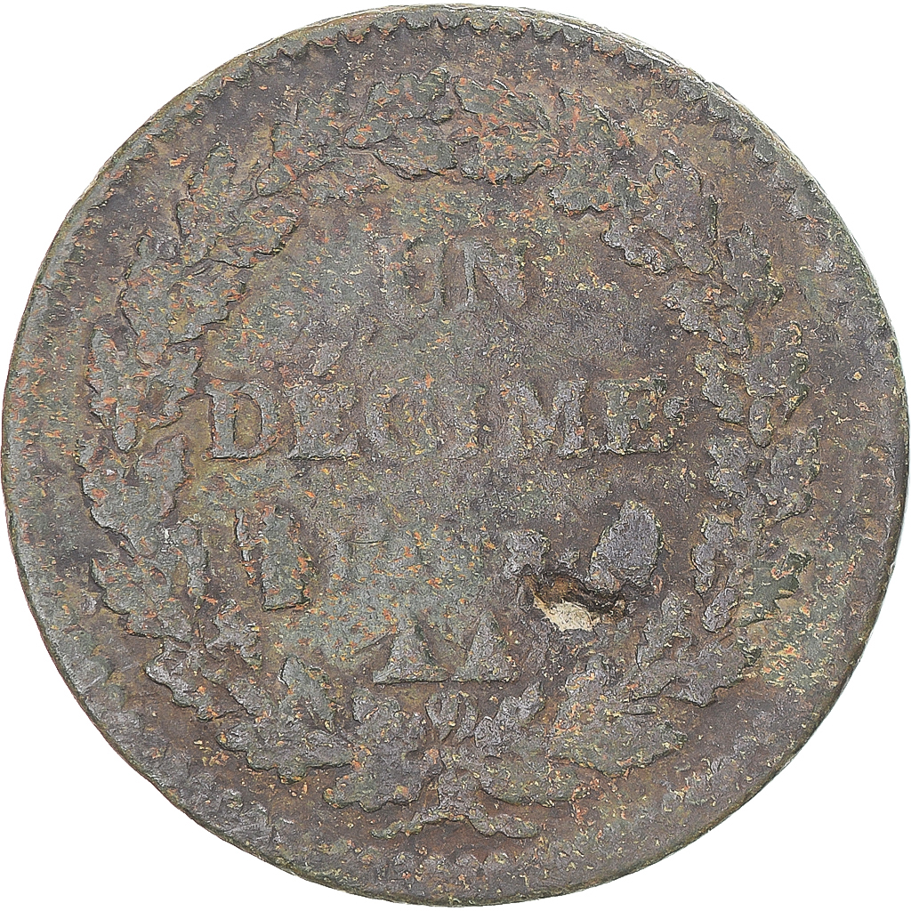 Coin, France, Dupré, Decime, AN 8, Metz, , Copper, Gadoury:187a