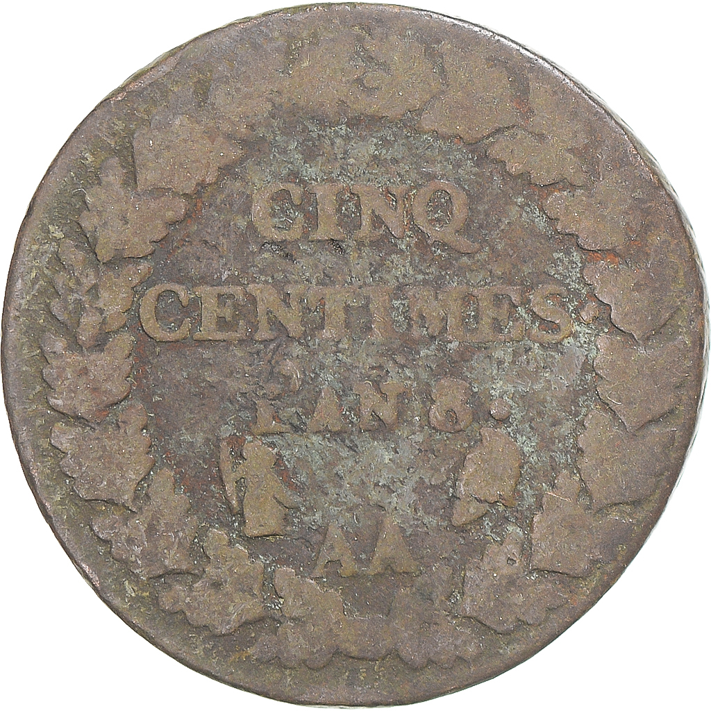 Coin, France, Dupré, 5 Centimes, AN 8, Metz, , Copper, Gadoury:126a