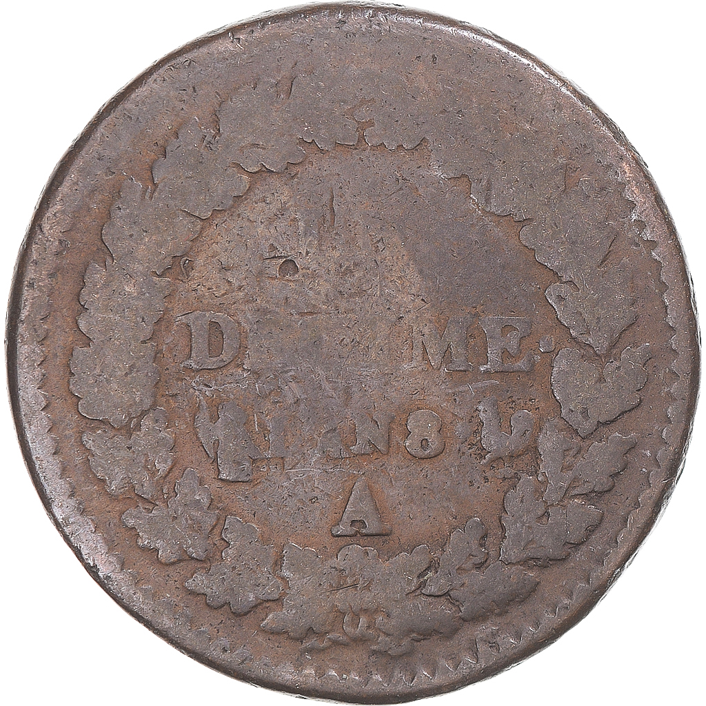 Coin, France, Dupré, Decime, AN 8, Paris, , Copper, Gadoury:187a