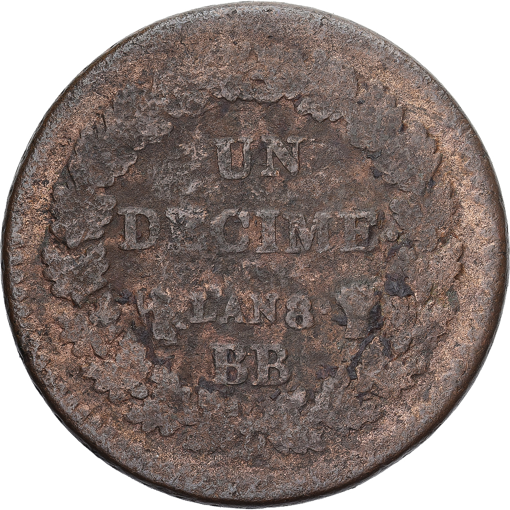 Coin, France, Dupré, Decime, AN 8, Strasbourg, , Copper, Gadoury:187a