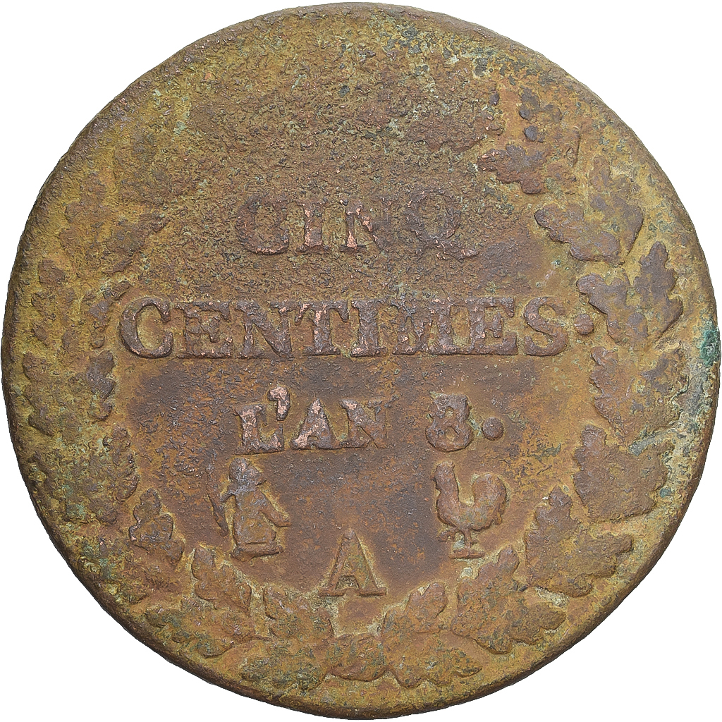 Coin, France, Dupré, 5 Centimes, AN 8/5, Paris, , Copper, Gadoury:126a