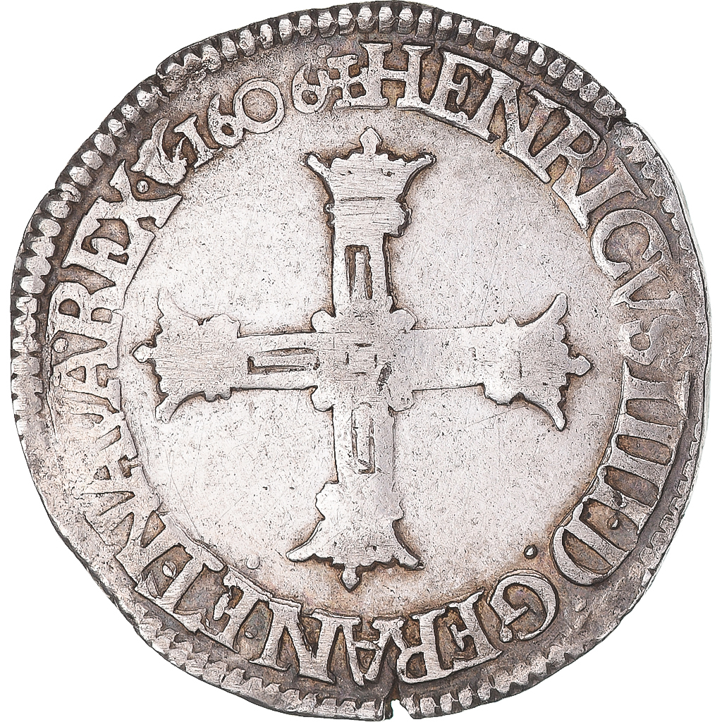 Coin, France, Henri IV, 1/4 Ecu, 1606, Saint Lô, VF, Silver, Gadoury:596