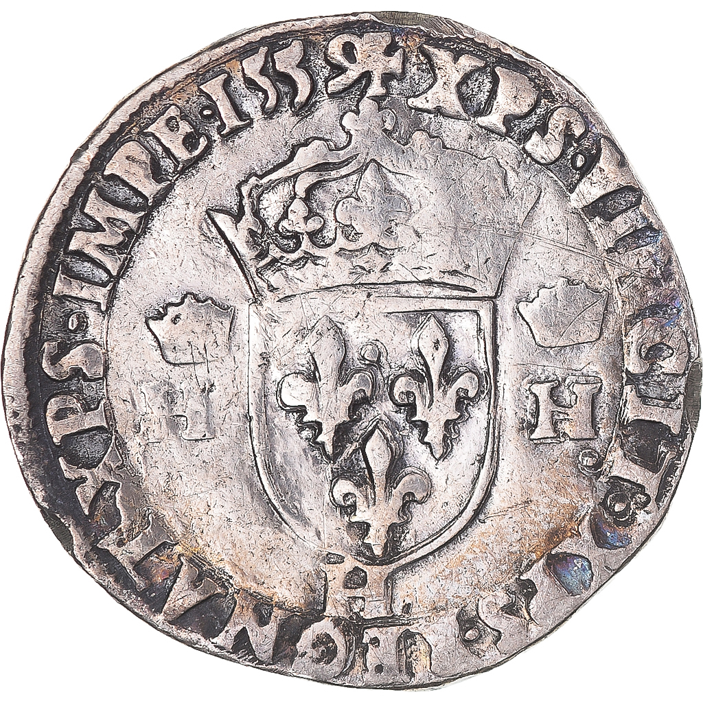 Coin, France, Henri II, Teston à la tête nue, 1559, La Rochelle, 1st Type