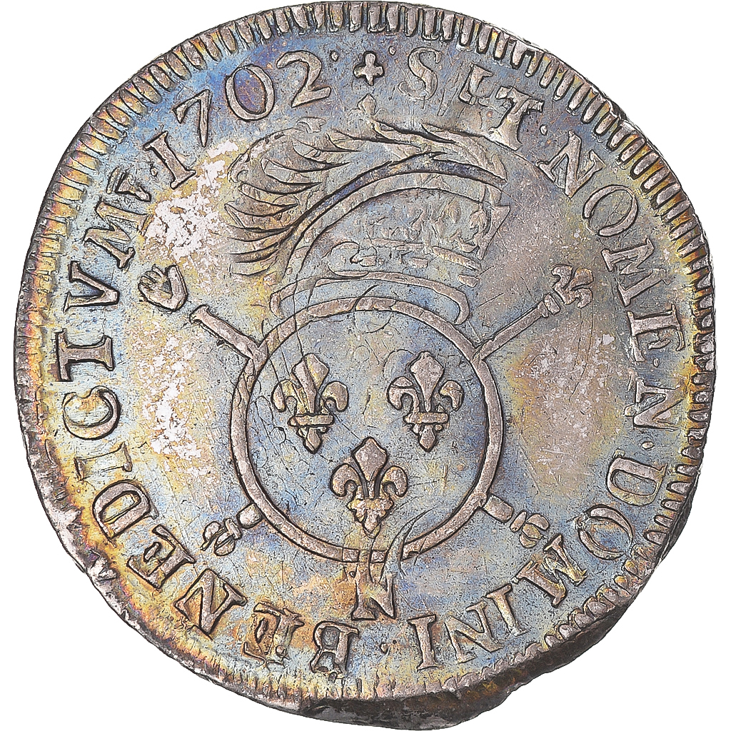 Coin, France, Louis XIV, 1/4 Ecu aux insignes, 1702, Montpellier, réformé