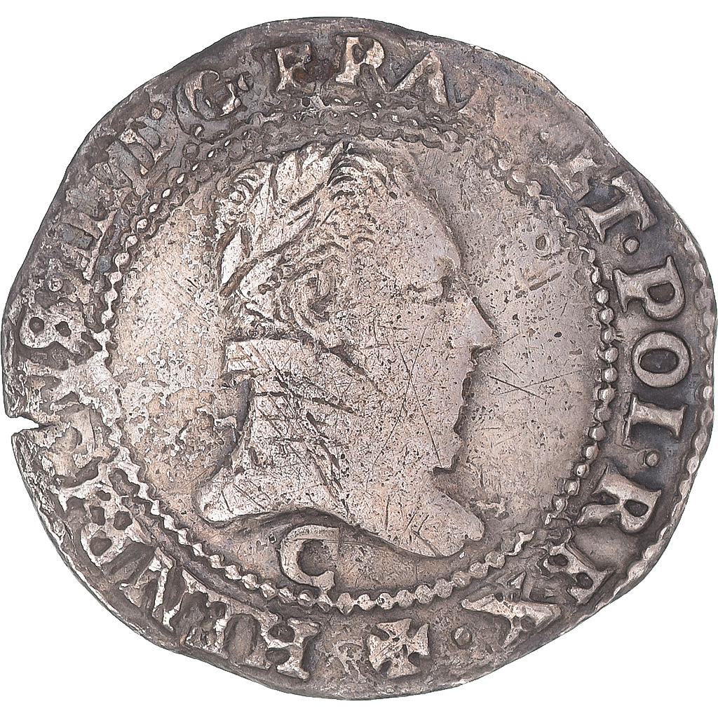 Coin, France, Henri III, 1/4 Franc au col plat, 1586, Saint-Lô, 