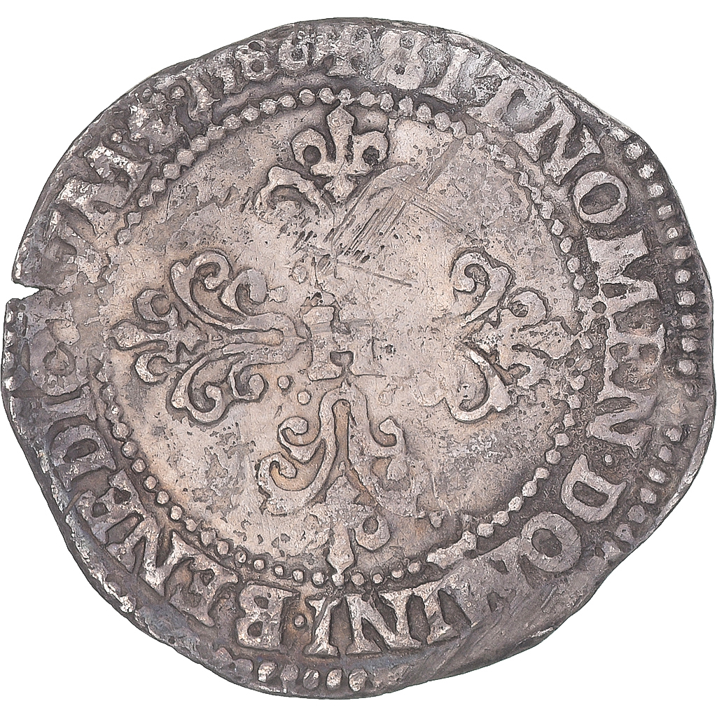 Coin, France, Henri III, 1/4 Franc au col plat, 1586, Saint-Lô, 