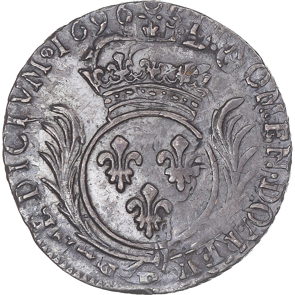Coin, France, Louis XIV, 1/12 Ecu aux palmes, 1696, Rouen, réformé, EF(40-45)