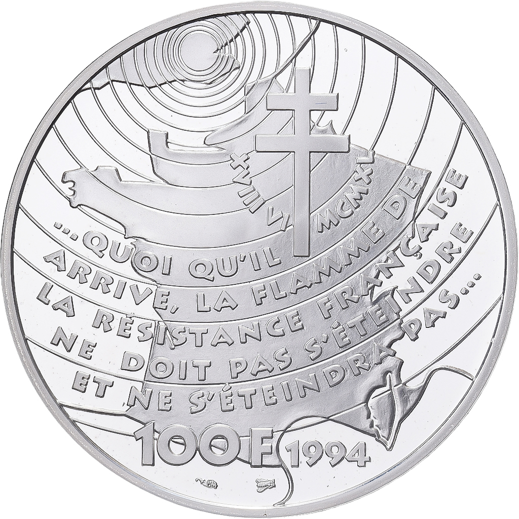 Coin, France, Appel du 18 juin 1940, 100 Francs, 1994, Monnaie de Paris, BE