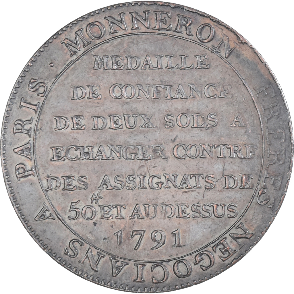Coin, France, Monneron, 2 Sols, 1791, , Bronze, KM:Tn23