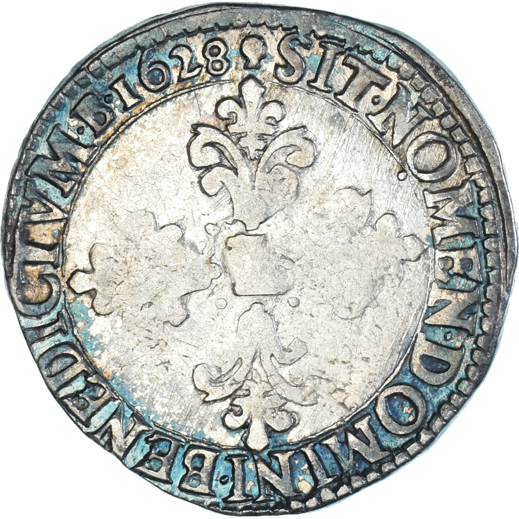 Coin, France, Louis XIII, 1/2 Franc, buste lauré au col plat, 1628, Toulouse
