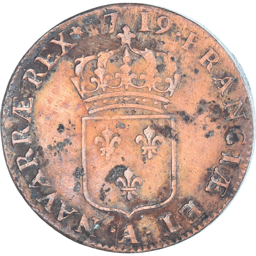 Coin, France, Louis XV, Sol au buste enfantin, 1719, Paris, AU, Copper