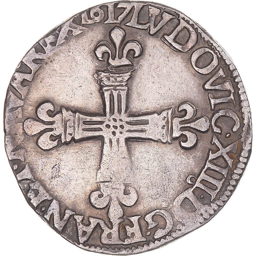 Coin, France, Louis XIII, 1/4 Ecu, 1617, Rennes, EF, Silver, KM:47.21